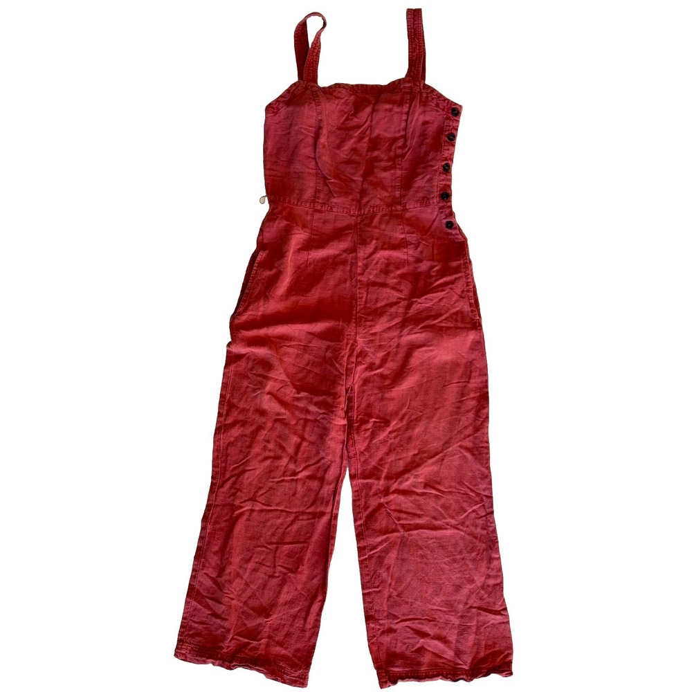 C&C California‎ Linen Wideleg Romper 4 Overalls Rust Red Beach Summer Hippie Sea